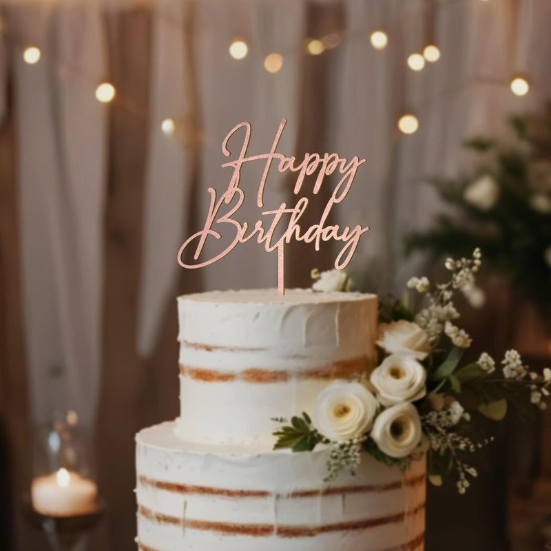 غلاف كعكة عيد ميلاد سعيد معدني بلون ذهبي وردي لتزيين كعكة عيد الميلاد - Image 5